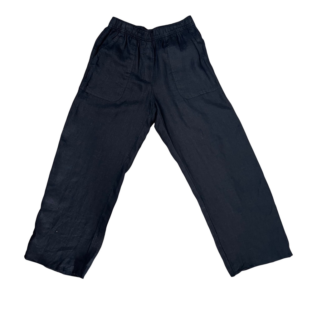 Zara Black Linen Blend Wide Leg Elastic Waist Pants‎ Small Casual Coastal
